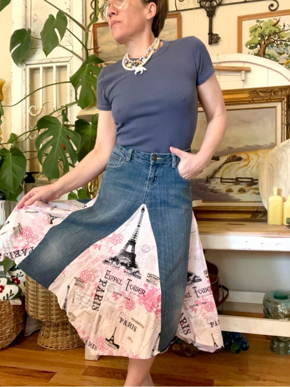 Vintage Y2K Arizona Jean Co. Paris Eiffel Tower denim skirt Retro Festival